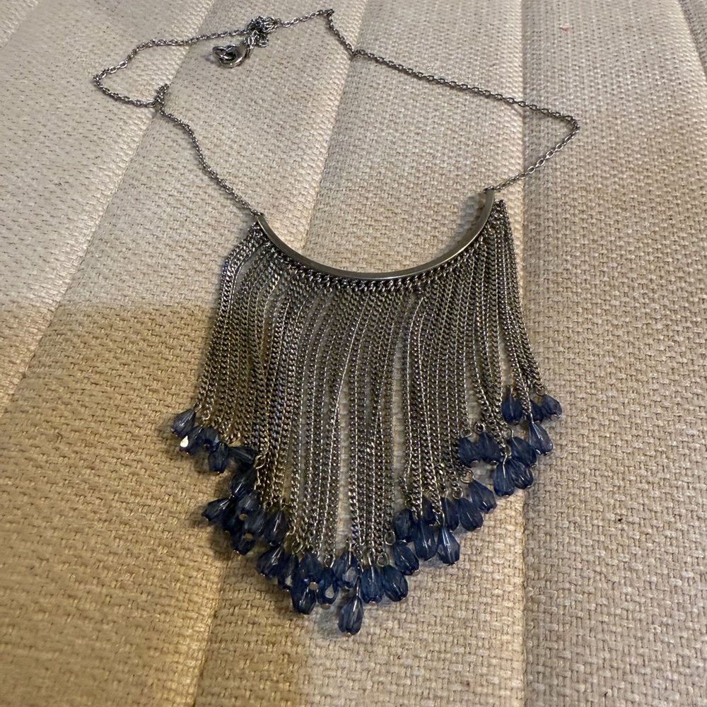 Chic Silver and Blue Chain Necklace
